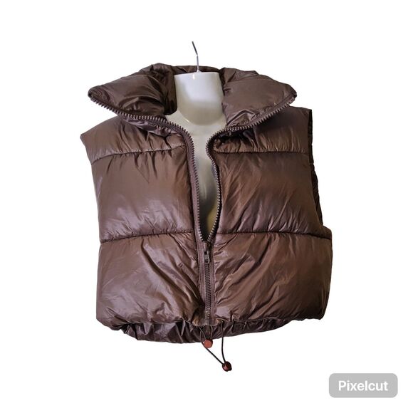 NWT Seta T Size LgHigh Stand Collar Lightweight Zip Puffer Crop Padded Vest Size - Picture 3 of 8
